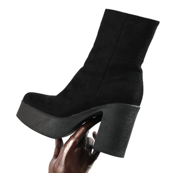 Lamoda Platform Chunky Heel Black Faux Suede Leather Mid Calf Boot, Size… - Picture 4 of 8